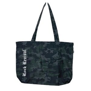 Rock Revival Tote Bag Green Black Camouflage Logo Canvas Large Shoulder Bag NWOT